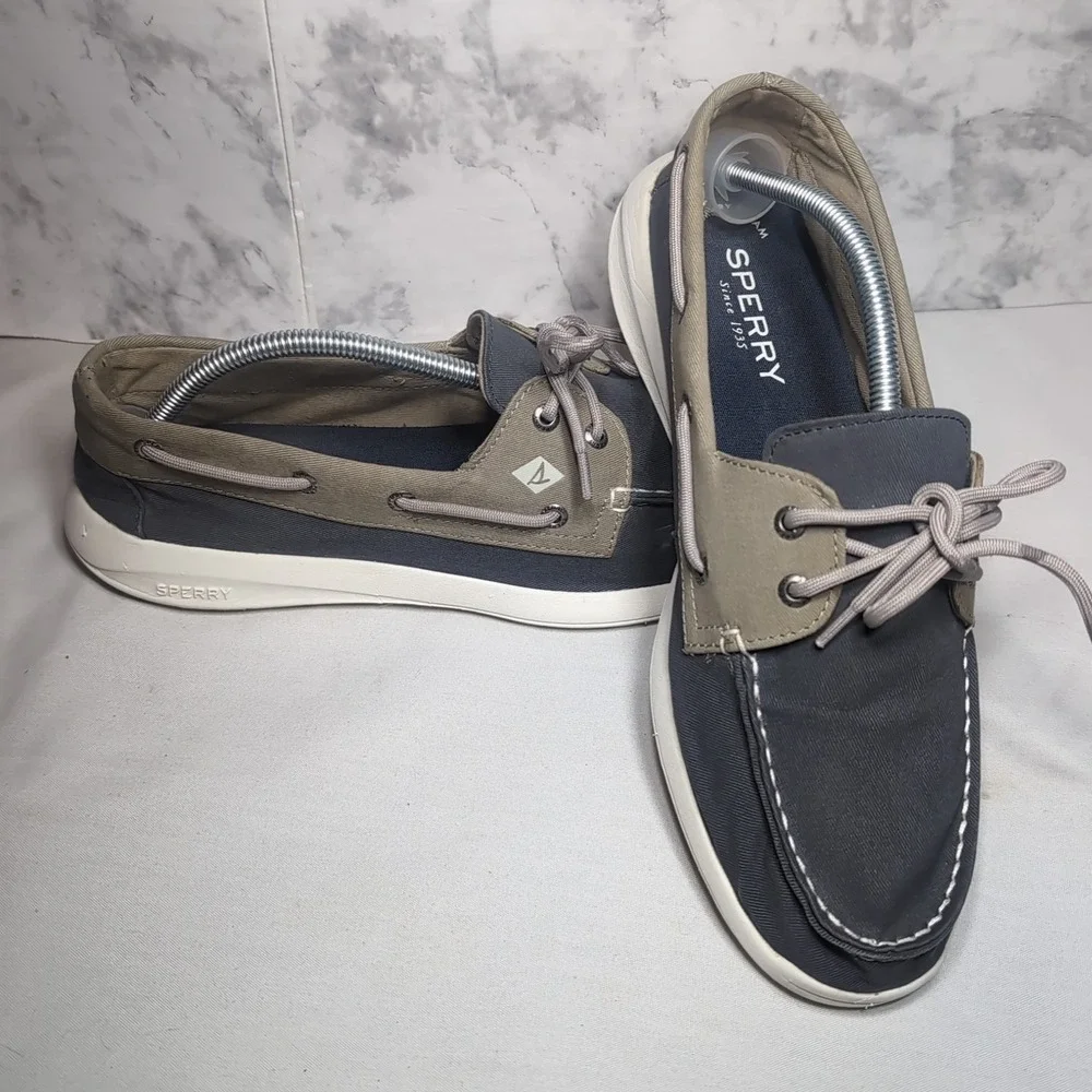 Sperry Memory Foam STS18644 Mens Size 11.5M Gray/Khaki Canvas 2 Eye Boat Shoes
